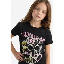 DeFacto Bisiklet Yaka Baskılı Kısa Kollu Tişört Kız Çocuk E0383A825SM