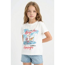 DeFacto Bisiklet Yaka Baskılı Kısa Kollu Tişört Kız Çocuk E0383A825SM