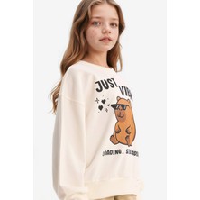 DeFacto Kız Çocuk Relax Fit Bisiklet Yaka Baskılı Sweatshirt G3406A825WN