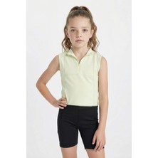 DeFacto Slim Fit Dar Kesim Polo Yaka Fermuarlı Basic Düz Kolsuz Tişört Kız Çocuk D3555A824SM
