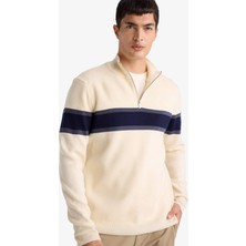 DeFacto Slim Fit Dar Kesim Dik Yaka Fermuarlı Renk Bloklu Triko Kazak Y4193AZ25WN