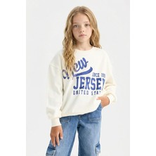 DeFacto Kız Çocuk Relax Fit Bisiklet Yaka Baskılı Sweatshirt D6615A824AU