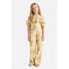 DeFacto Desenli Wide Leg Geniş Paça Pamuklu Pantolon Kız Çocuk D7610A825SM