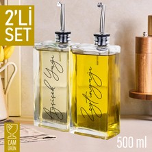 Trend Maison Cam Yağlık Sirkelik Mutfak Şişe Seti Sızdırmaz Paslanmaz Kapaklı 500 ml 2 Adet