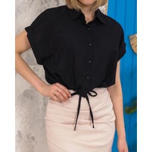 SHC4200 Sıfır Kollu Bağlamalı Crop Gömlek Siyah S255359