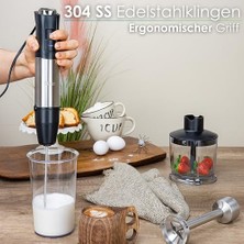 5'i 1 Arada 1 Arada 1200 W Daldırma Mikseri, Doğrayıcı, Çırpıcı, Süt Köpürtücü, Güçlü Dozaj Bardağı, 12 Vitesli Turbo Kıyma Makinesi En Sert Malzemeleri Karıştırmak Için