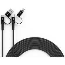 Type-C Kablo 200CM Hızlı Şarj ve Data Çoklayıcı Usb-C Usb-A Micro USB Dönüştürücü Örgü Naylon Dayanıklı Telefon Tablet Laptop Uyumlu Siyah