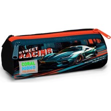 Siyah Nefti Yarış Arabası Üç Bölmeli Kalem Çantası - Erkek Çocuk