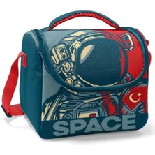 Yeşil Astronot Baskılı Erkek Çocuk Okul Beslenme ve Piknik Çantası