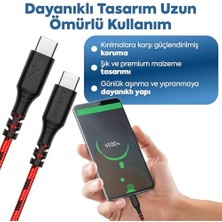Type-C To Type-C ile Uyumlu ve ile Uyumlu Hızlı Şarj ve Data Kablosu 200 cm Hasır Örgülü (Kırmızı)