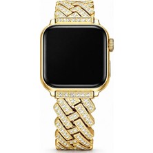 Alstrap Apple Watch 11-10(42MM) 9 8 7(41MM) 6 5 4 SE(40MM) Uyumlu Su Yolu Taş Detaylı Metal Kordon