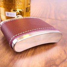 5 OZ-150 cc Hunili Kahve Brown Deri Kılıf Çelik Viski Içki Konyak Matarası