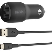 Çift USB Araç Şarj Cihazı 24 W + Usb-C Kablosu (Boost Charge Çift Bağlantı Noktalı Araç Şarjı, 2 Bağlantı Noktalı USB Araç Şarjı) Switch Araç Şarjı, iPad Pro Araç Şarjı