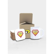 Super Dad Baba Tasarımlı Baskılı Kupa Bardak Seti Mug (Babalar Günü Hediyesi, Babaya Hediye)