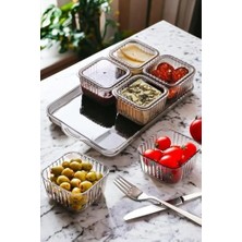 Tepsili 6'lı Kapaklı Kare Kahvaltı Seti | Lüx Akrilik Kahvaltılık Sunum Seti Şeffaf