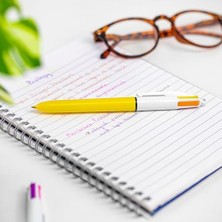 4 Colours Sun Tükenmez Kalem, 12'li Kutu, 1.0mm Uç, Tek Kalemde Sarı, Mor, Turuncu ve Pembe Renkler