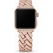 Alstrap Apple Watch 11-10(42MM) 9 8 7(41MM) 6 5 4 SE(40MM) Uyumlu Su Yolu Taş Detaylı Metal Kordon