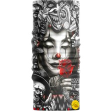 Motobir Baf-Bandana Siyah Beyaz Joker Kadın Kırmızı Gül