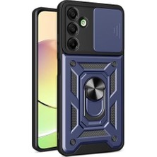 Galaxy Ile Uyumlu A16 Kılıf Magnetik Standlı Kamera Korumalı Sürgülü Vega Kapak, Mavi