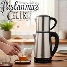 Crwn Elektrikli Çay Makinesi Çelik Çaydanlık Takımı Su Isıtıcı Türk Çayı 1800W