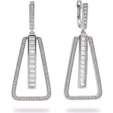 Tasarım Trapez Işıltı Gümüş Küpe