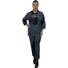 Büyük Beden Kapüşonlu Jogger Taş Işlemeli Kol Detaylı Kadın Alt Üst Takım