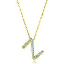 Mavili Gümüş Işıltılı Prizma Z Harfi Gümüş Kolye - Altın