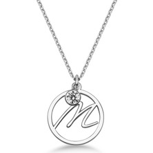 Mavili Gümüş Taşlı Çember M Harf Kolye