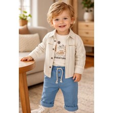 Baby Hola Araba Baskılı Müslin Kumaş Erkek Bebek Üçlü Takım Set Babyhola 2215