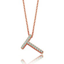 Mavili Gümüş Işıltılı Prizma T Harfi Gümüş Kolye - Rose