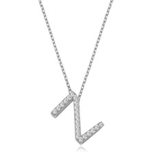 Mavili Gümüş Işıltılı Prizma Z Harfi Gümüş Kolye - Gümüş