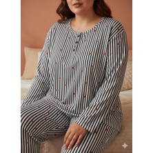 Silona Homewear Kırmızı Kalp Detaylı Büyük Beden Battal Boy Pijama Takımı