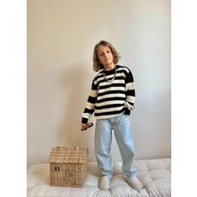 Cg Kids Çizgili Örgülü Siyah Renk Triko Kazaklı Jean Pantolon Erkek Çocuk Alt Üst Takım Süper Kalite Kumaş