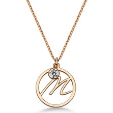 Mavili Gümüş Taşlı Çember M Harf Kolye