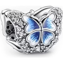 Nur Silver Işıltılı Mavi Kelebek Gümüş Charm NUR-BL00310