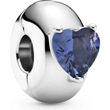 Nur Silver Mavi Kalp Detay Durdurucu Gümüş Charm NUR-BL10008