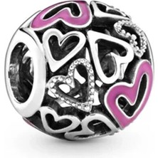 Nur Silver Pembe Mineli Kalpli Gümüş Charm NUR-BL00038