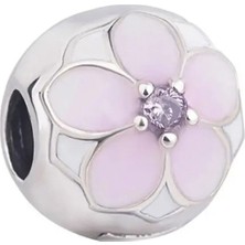 Nur Silver Durdurucu Pembe Çiçek Gümüş Charm NUR-BL10028