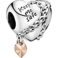 Nur Silver Keep Me Safe Kalp Gümüş Charm NUR-BL01066