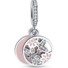 Nur Silver Sallantılı Pembe Kelebek Gümüş Charm NUR-BL07705