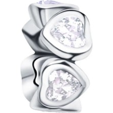 Nur Silver Sıralı Kalpli Gümüş Charm NUR-BL00121