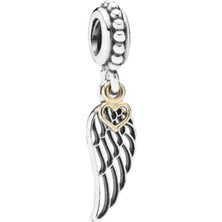 Nur Silver Gold Detaylı Kanat Gümüş Charm NUR-BL00123