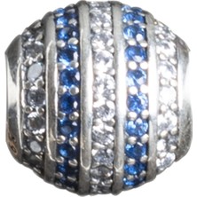 Nur Silver Mavi ve Beyaz Taşlı Yuvarlak Gümüş Charm NUR-BL00139