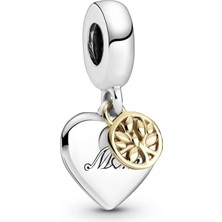 Nur Silver Gold Detay Hayat Ağacı Family Kalp Gümüş Charm NUR-BL00141