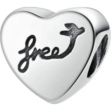 Nur Silver Free Yazılı Kalp Gümüş Charm NUR-BL00150