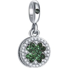 Nur Silver Dört Yapraklı Yeşil Yonca Sallantılı Gümüş Charm NUR-BL00314