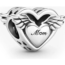Nur Silver 'My Angel' ve 'Mom' Yazılı Melek Kanatlı Gümüş Charm NUR-BL00317
