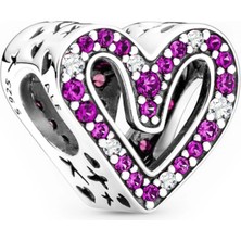 Nur Silver Pembe Taşlı Kalp Gümüş Charm NUR-BL00320