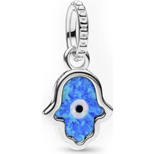 Nur Silver Işıltılı Mavi Fatma Ana Eli Sallantılı Gümüş Charm NUR-BL00347