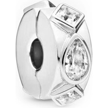 Nur Silver Su Damlası ve Kare Detay Klips Gümüş Charm NUR-BL00650